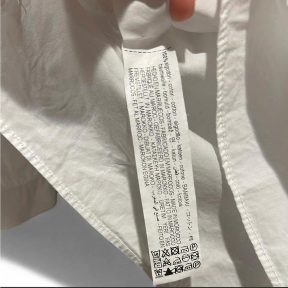 ZARA Poplin Ruffle 3/4 Long Sleeve Button Up Blouse | White | Size 10 - Picture 5 of 8